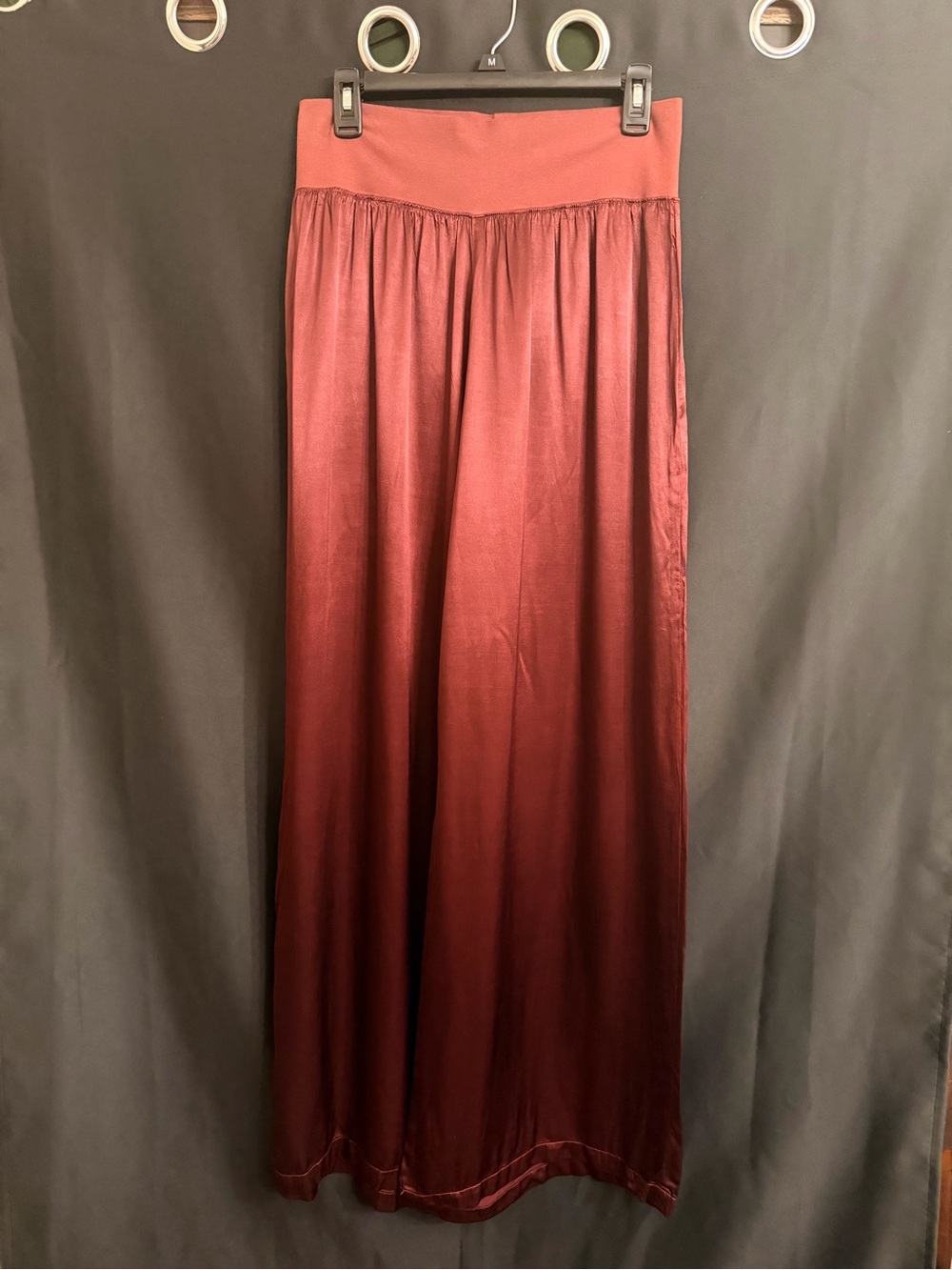 Hard Tail Wide Leg Satin Pants in Burgundy Size L New With Tags